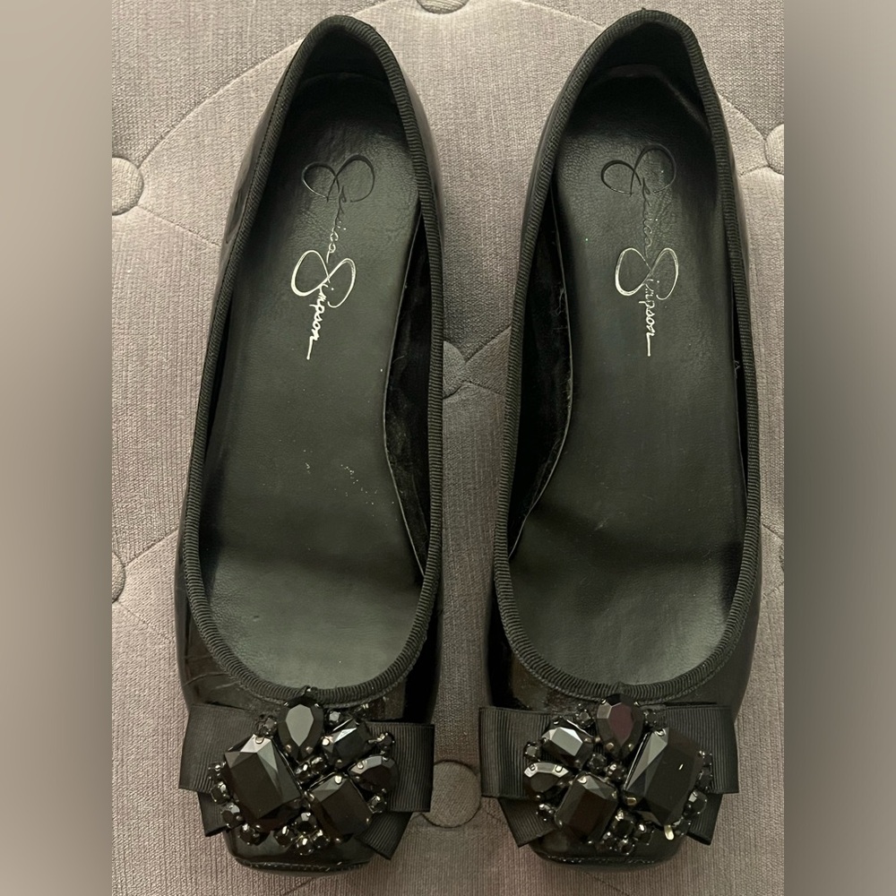 Jessica Simpson Black Patent Embellished Flats